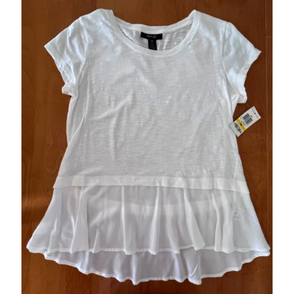 Style & Co. Womens Mixed Media Chiffon-Hem Pullover T-shirt Top, Size PM, NWT